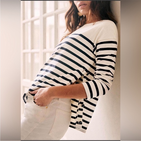 Sézane Noan Marinière Breton-style striped top in cream and navy organic cotton - Picture 4 of 7